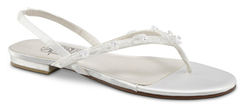 Daisy White Satin Thong Embellished w/ Swarovski Crystals and Clear Beads saugusshoes.com
