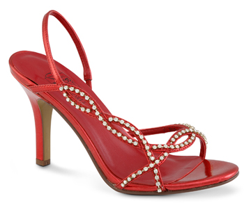 red evening shoes with rhinestones
