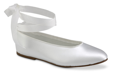 white satin ballet shoes with ribbon