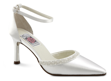 Sophia White Satin D'orsay Pump Trimmed w/ Pearls and Silver Beads saugusshoes.com